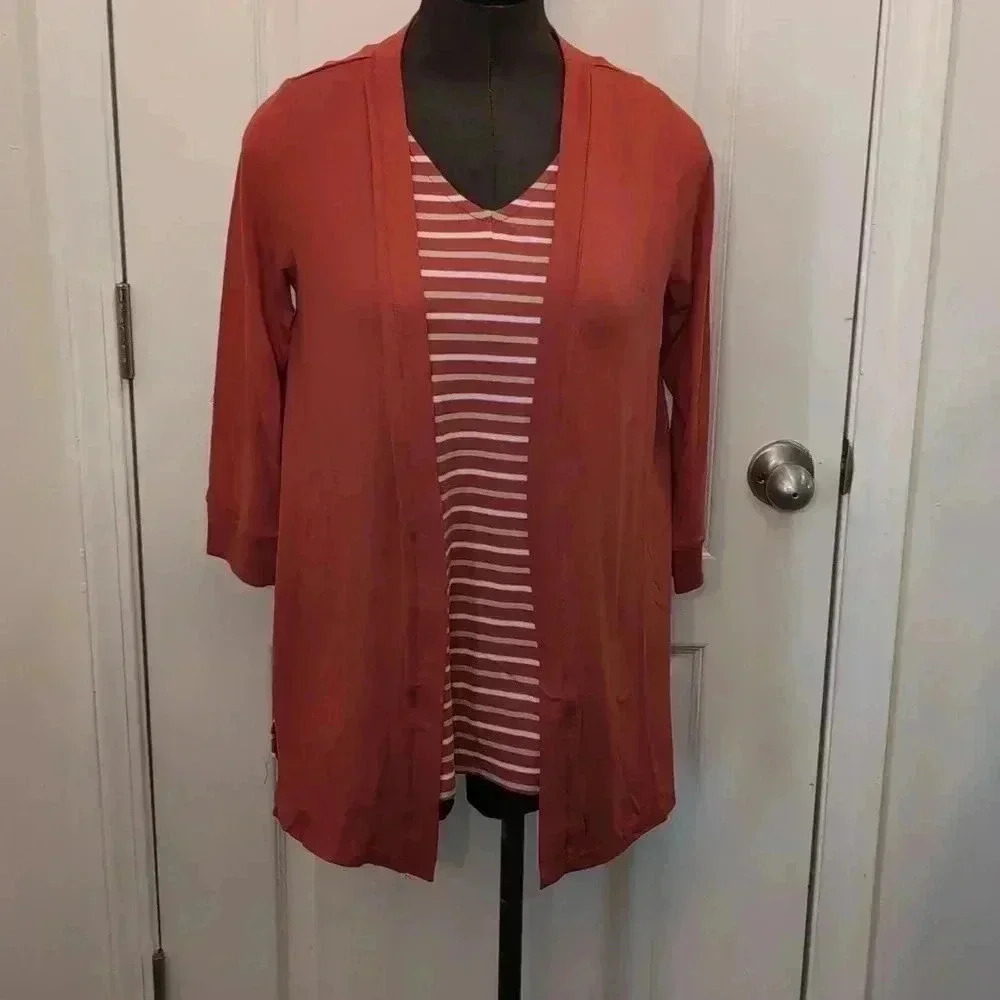 Cuddl Duds Flexwear Open-Front Cardigan and Tank Twin Set